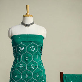 Green 3pc Embroidered Unstitched Kutch Bandhani Dress Material
