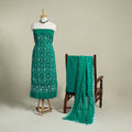 Green 3pc Embroidered Unstitched Kutch Bandhani Dress Material