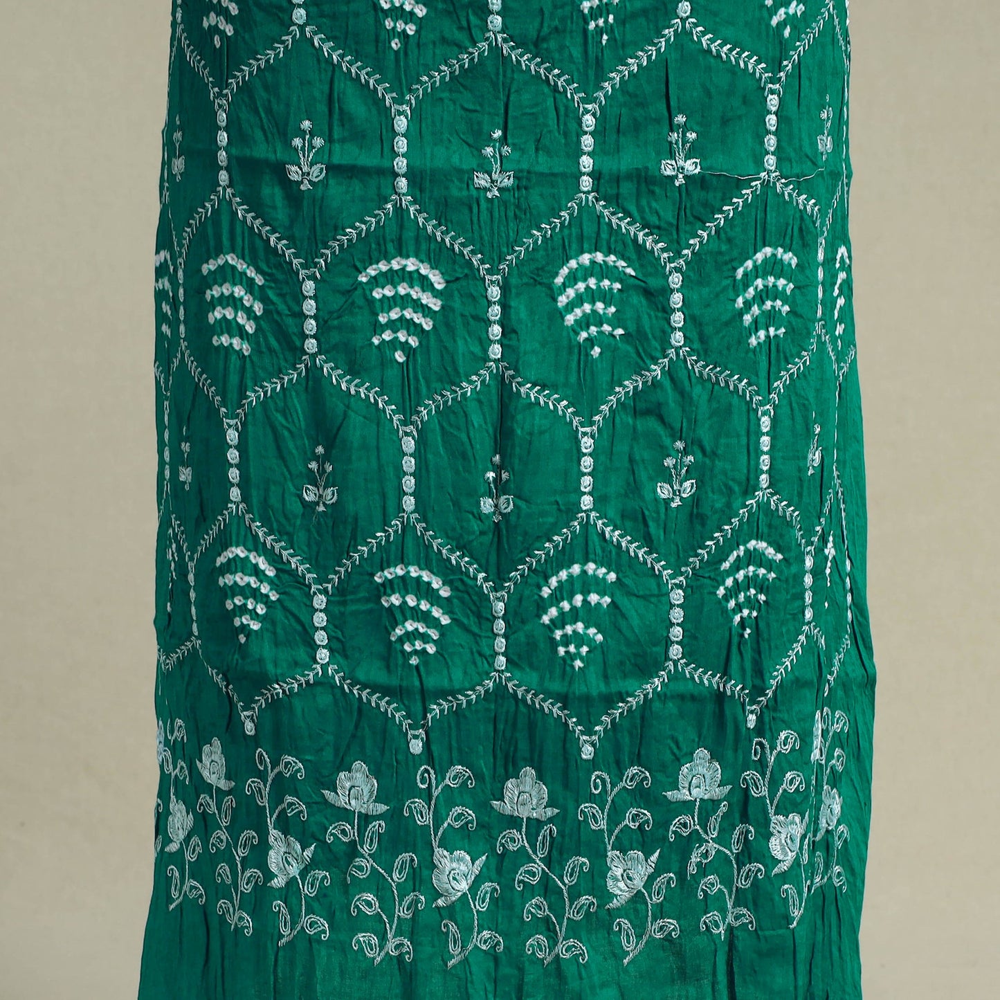Green 3pc Embroidered Unstitched Kutch Bandhani Dress Material