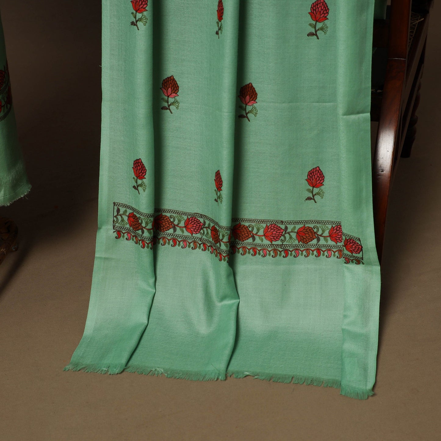 Green - 3pc hand embroidered work merino wool unstitched