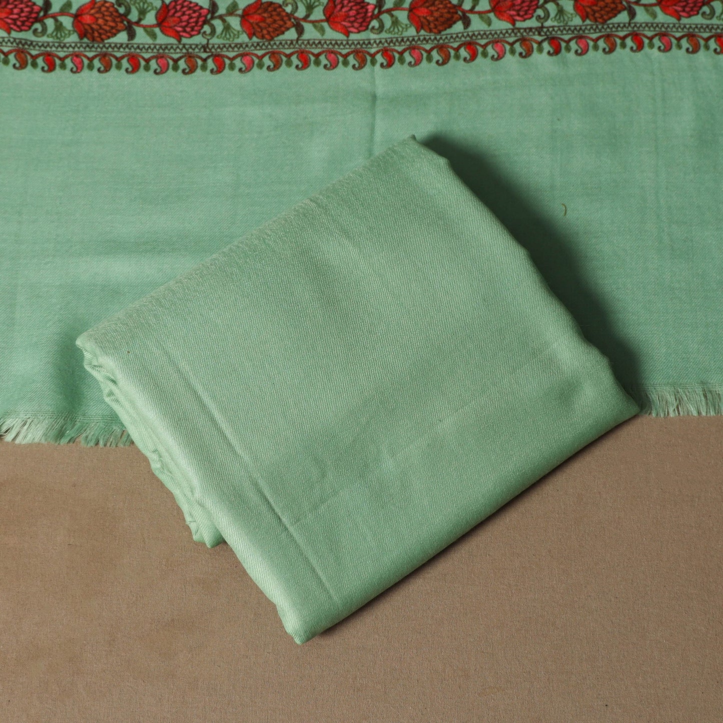 Green - 3pc hand embroidered work merino wool unstitched