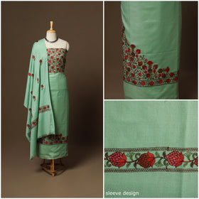 Green - 3pc hand embroidered work merino wool unstitched