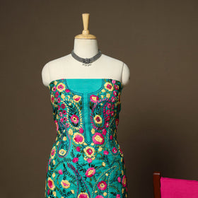 Green - 3pc hand embroidery chanderi silk unstitched