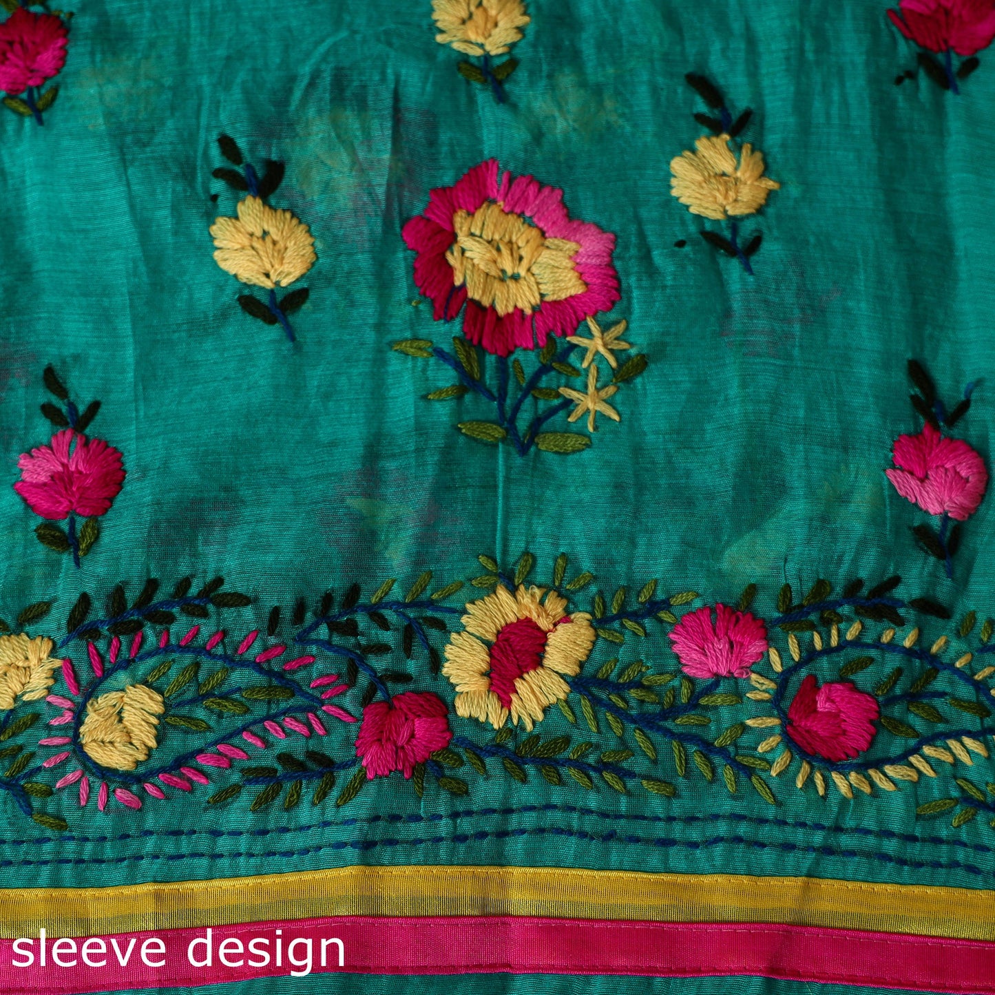 Green - 3pc hand embroidery chanderi silk unstitched