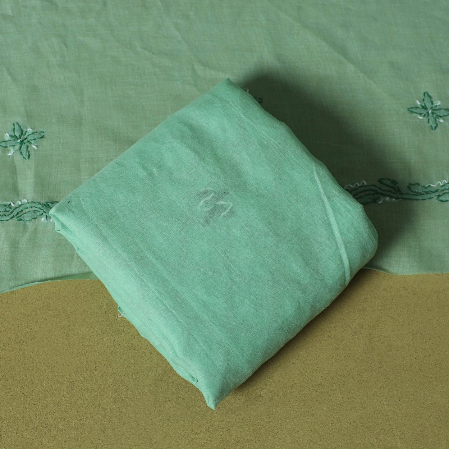 Green - 3pc hand embroidery cotton lucknow chikankari dress