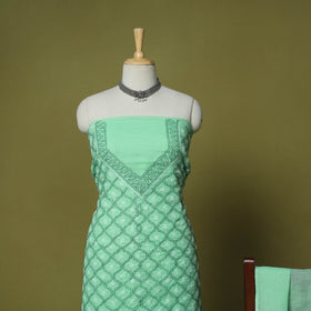 Green - 3pc hand embroidery cotton lucknow chikankari dress