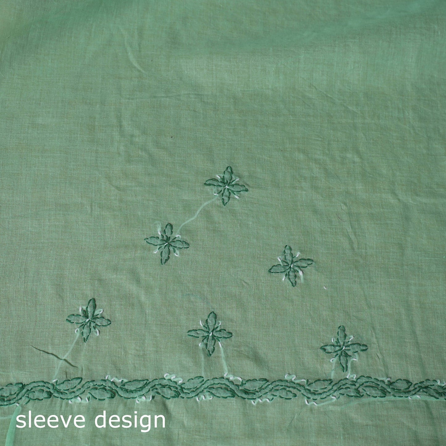 Green - 3pc hand embroidery cotton lucknow chikankari dress