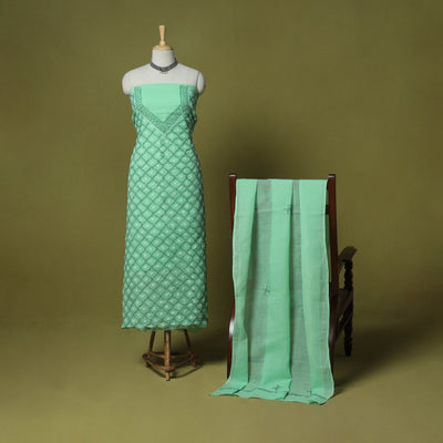Green - 3pc hand embroidery cotton lucknow chikankari dress