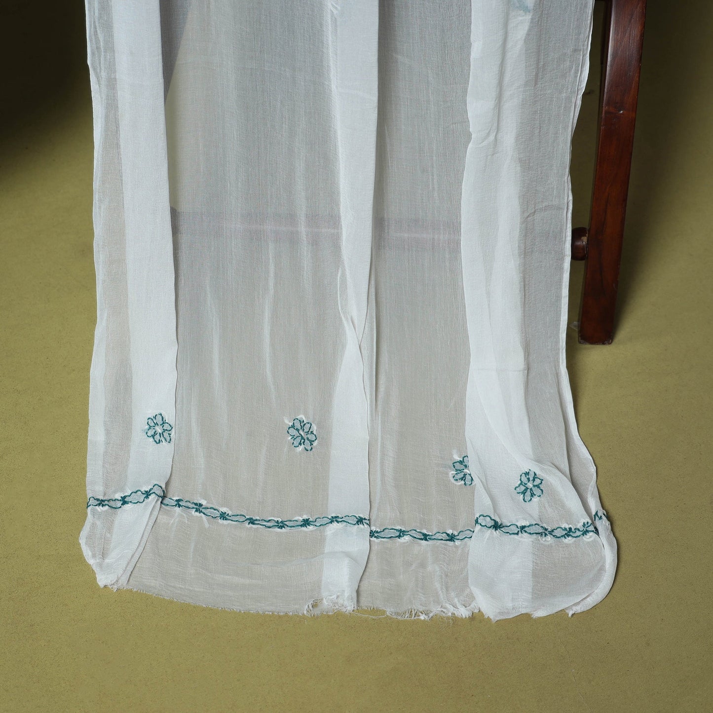 Green - 3pc hand embroidery cotton lucknow chikankari dress