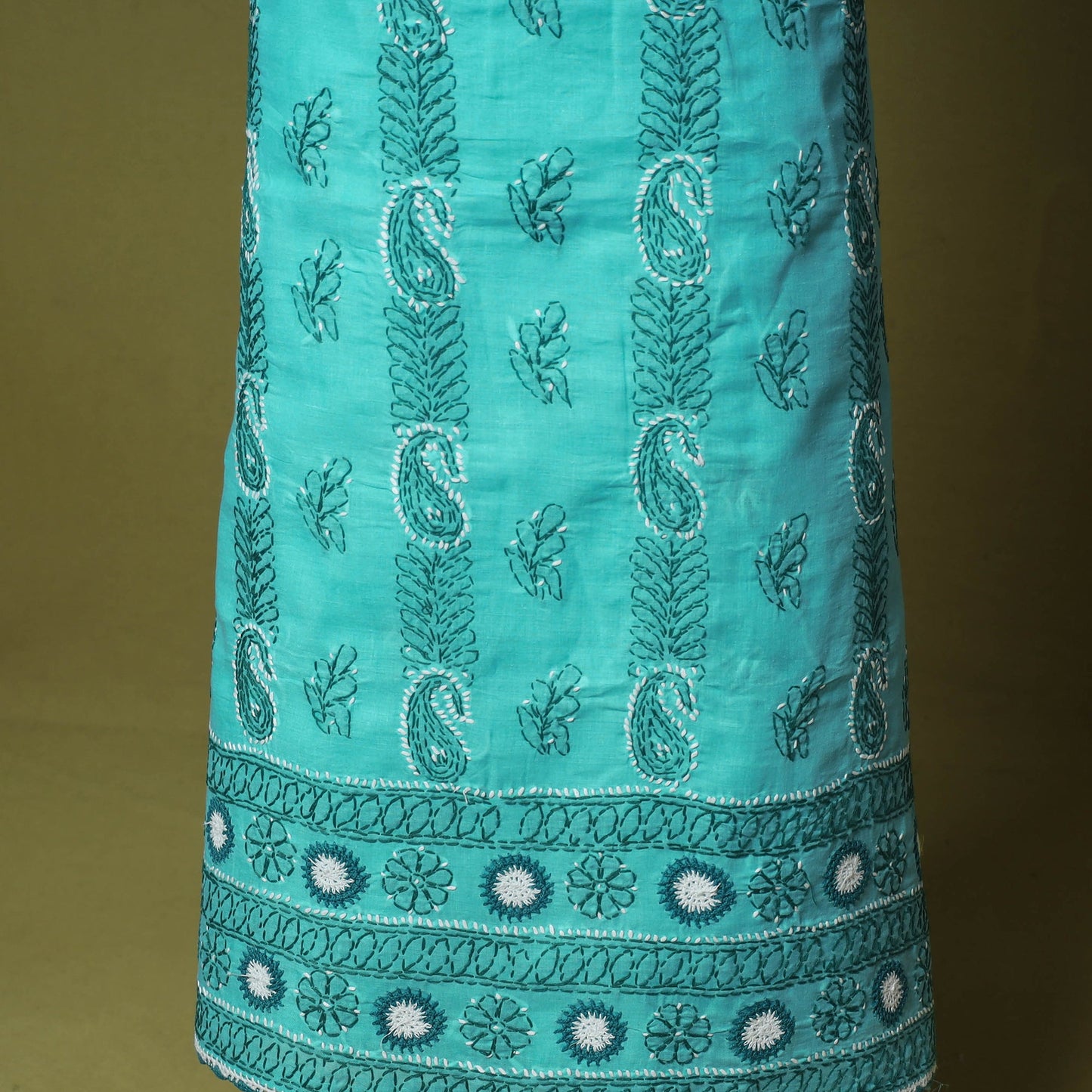 Green - 3pc hand embroidery cotton lucknow chikankari dress