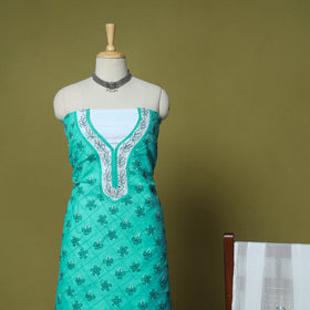 Green - 3pc hand embroidery cotton lucknow chikankari dress