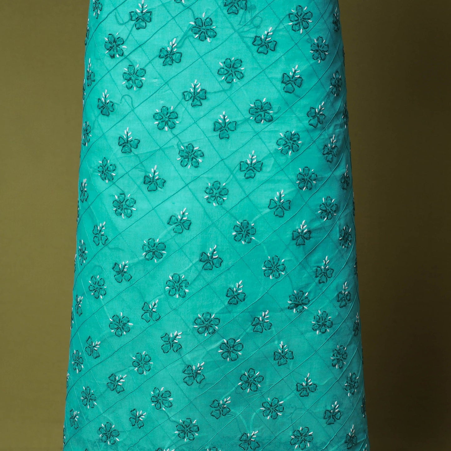 Green - 3pc hand embroidery cotton lucknow chikankari dress