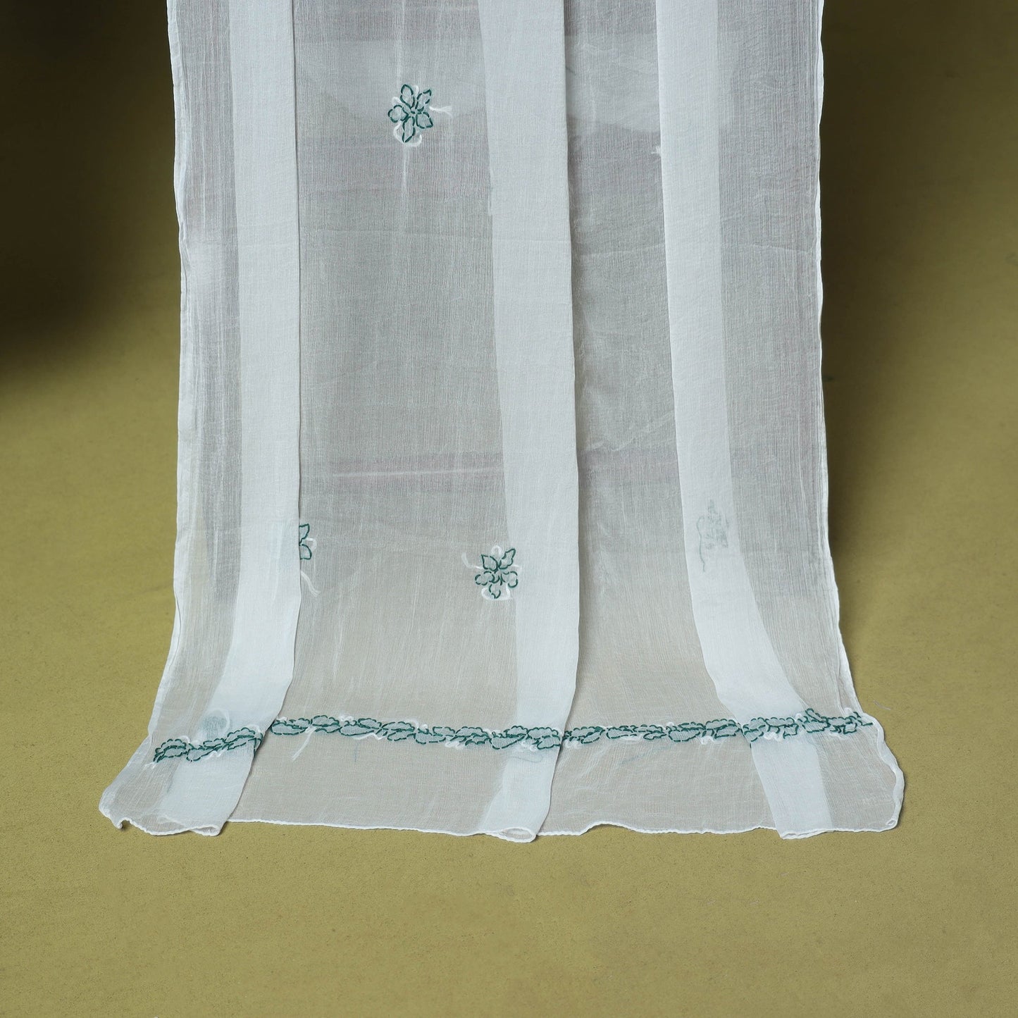 Green - 3pc hand embroidery cotton lucknow chikankari dress