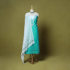 Green - 3pc hand embroidery cotton lucknow chikankari dress