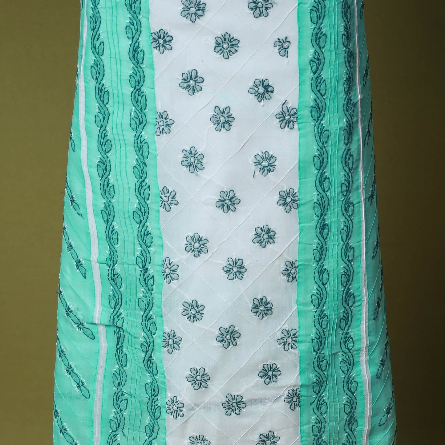 Green - 3pc hand embroidery cotton lucknow chikankari dress