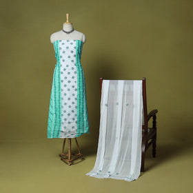 Green - 3pc hand embroidery cotton lucknow chikankari dress