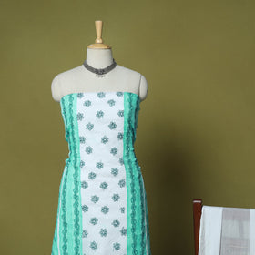 Green - 3pc hand embroidery cotton lucknow chikankari dress