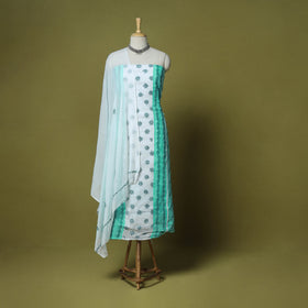 Green - 3pc hand embroidery cotton lucknow chikankari dress