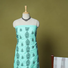 Green - 3pc hand embroidery cotton lucknow chikankari dress