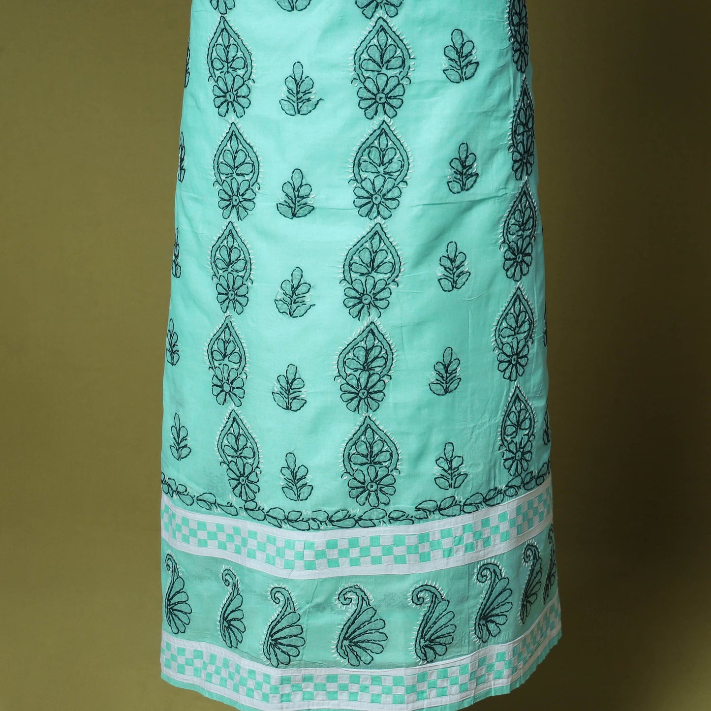 Green - 3pc hand embroidery cotton lucknow chikankari dress