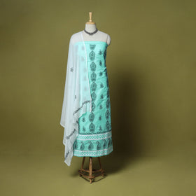 Green - 3pc hand embroidery cotton lucknow chikankari dress