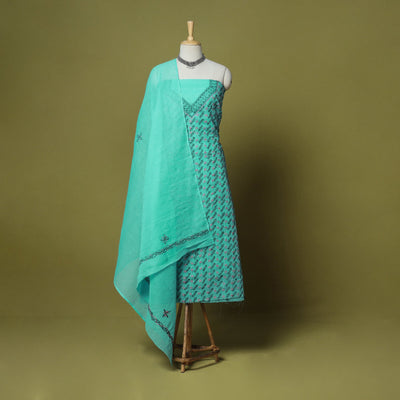 Green - 3pc hand embroidery cotton lucknow chikankari dress