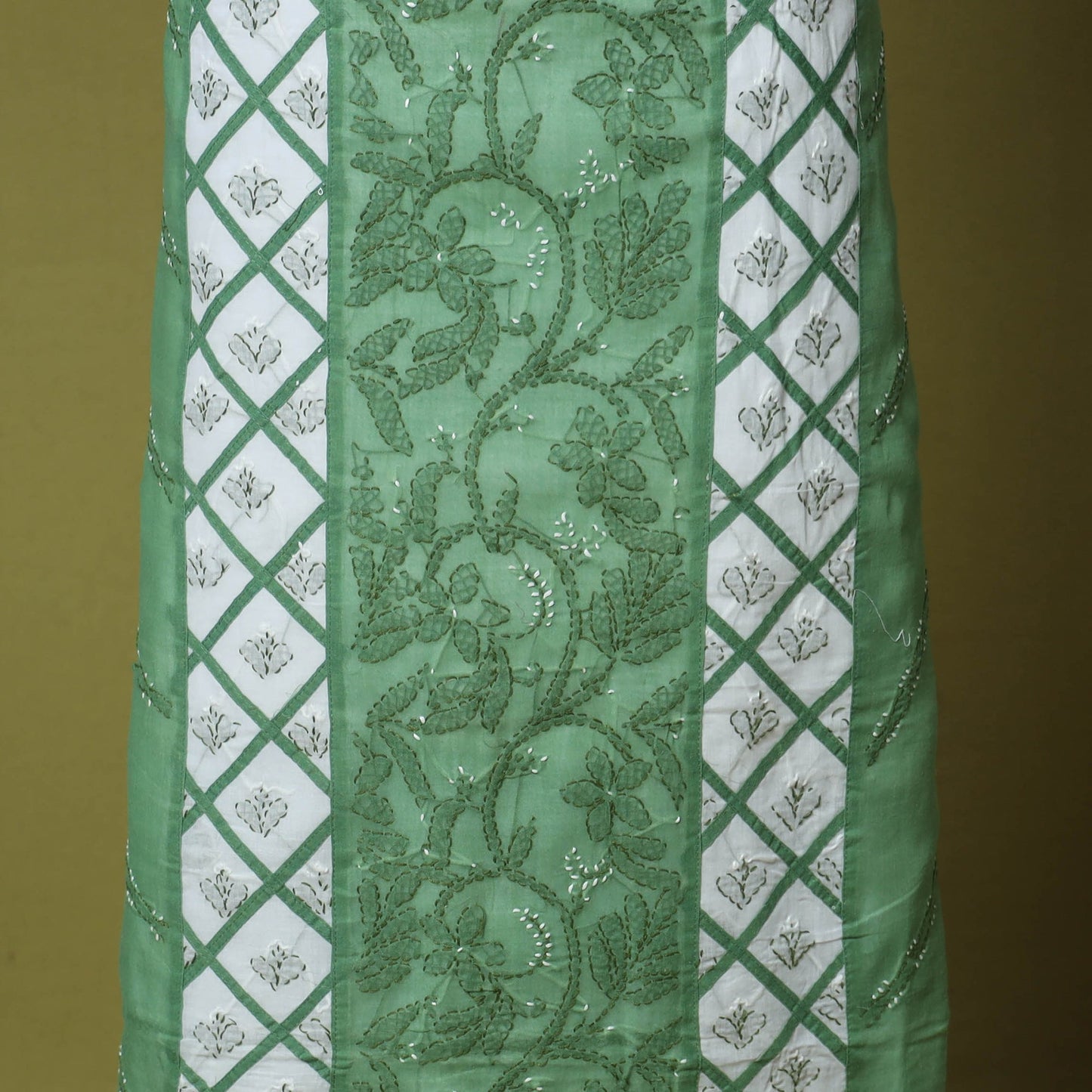 Green - 3pc hand embroidery cotton lucknow chikankari dress