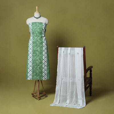 Green - 3pc hand embroidery cotton lucknow chikankari dress