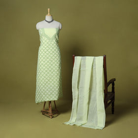 Green - 3pc hand embroidery cotton lucknow chikankari dress