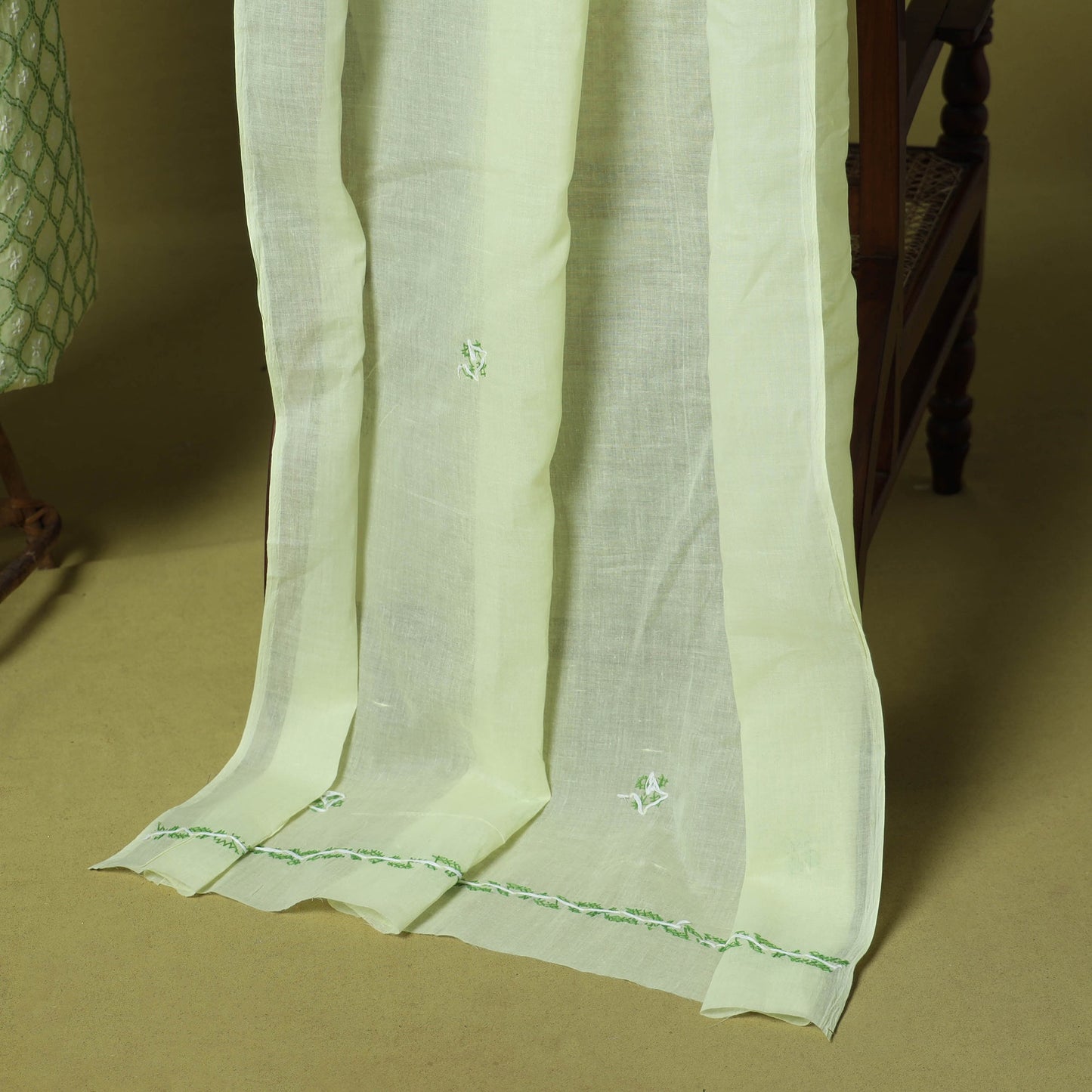 Green - 3pc hand embroidery cotton lucknow chikankari dress