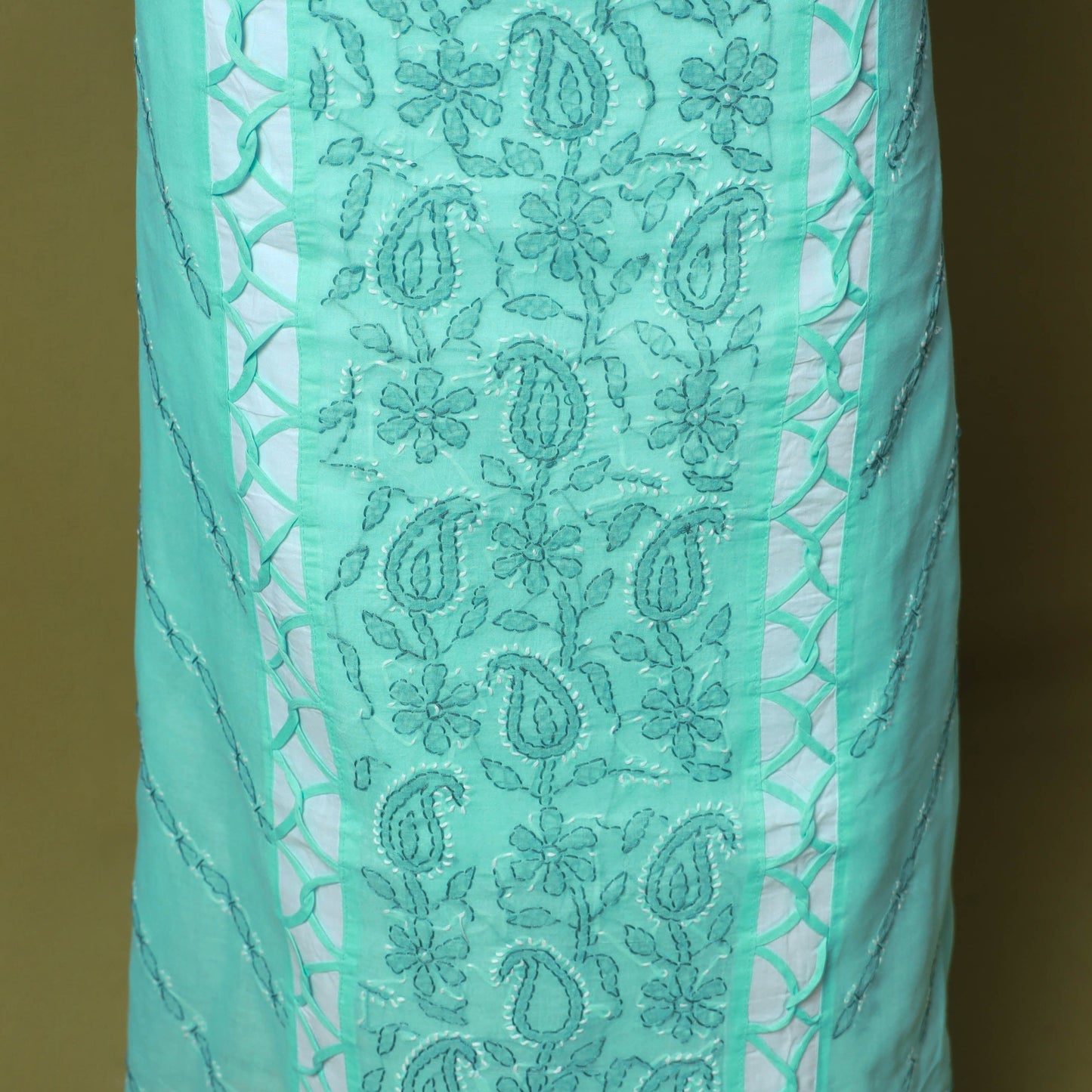 Green - 3pc hand embroidery cotton lucknow chikankari dress