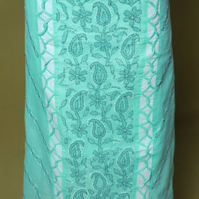 Green - 3pc hand embroidery cotton lucknow chikankari dress