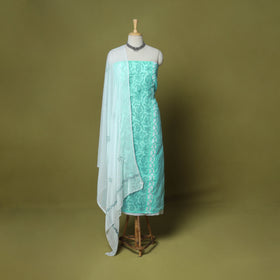 Green - 3pc hand embroidery cotton lucknow chikankari dress