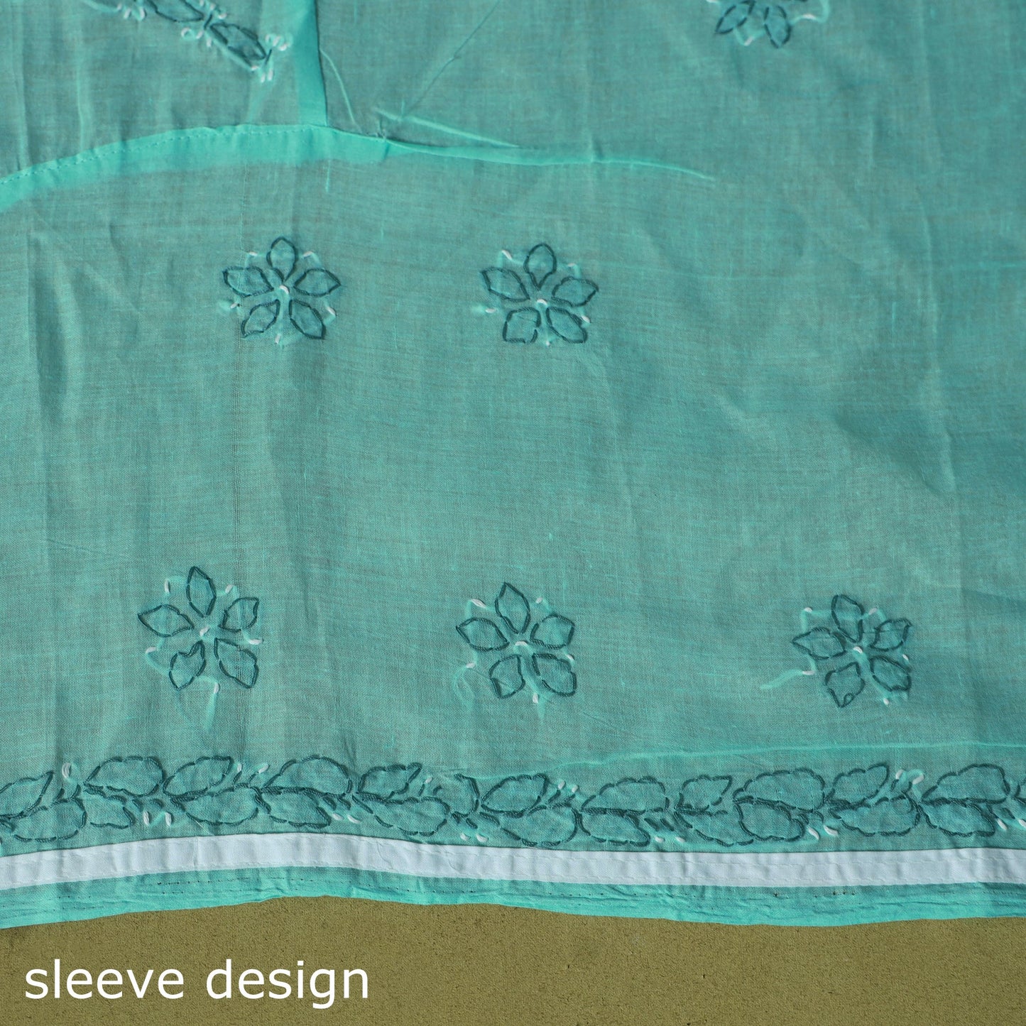 Green - 3pc hand embroidery cotton lucknow chikankari dress