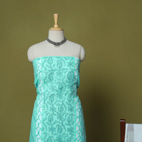 Green - 3pc hand embroidery cotton lucknow chikankari dress