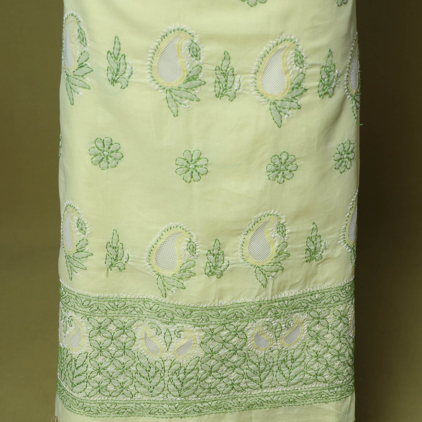 Green - 3pc hand embroidery cotton lucknow chikankari dress