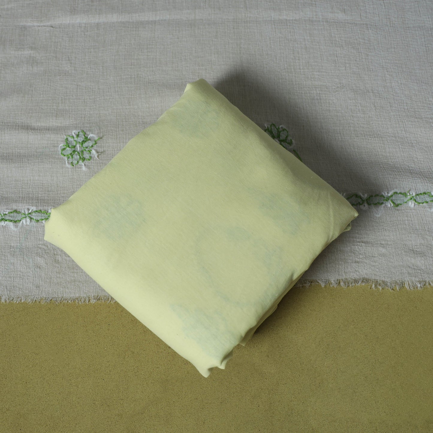 Green - 3pc hand embroidery cotton lucknow chikankari dress