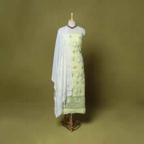 Green - 3pc hand embroidery cotton lucknow chikankari dress