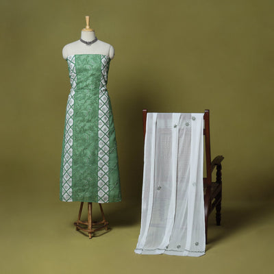 Green - 3pc hand embroidery cotton lucknow chikankari dress