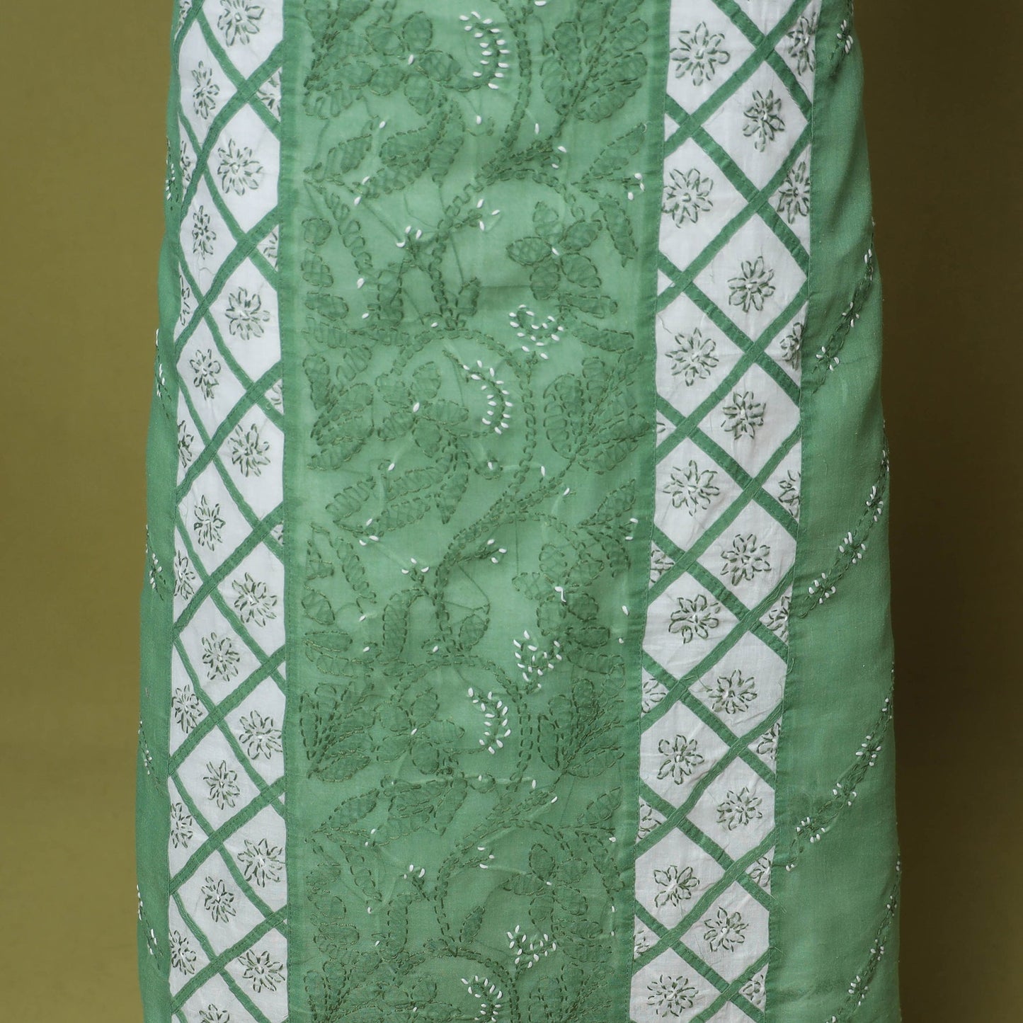 Green - 3pc hand embroidery cotton lucknow chikankari dress