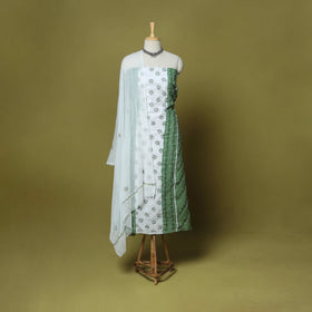 Green - 3pc hand embroidery cotton lucknow chikankari dress