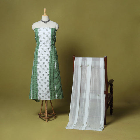 Green - 3pc hand embroidery cotton lucknow chikankari dress