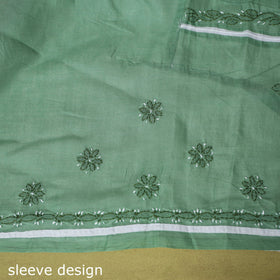 Green - 3pc hand embroidery cotton lucknow chikankari dress