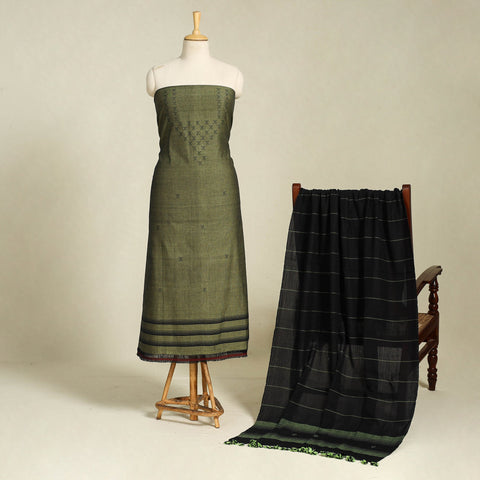  Green 3pc Handloom Cotton Kutch Bhujodi Dress Material