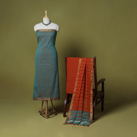 Green - 3pc handloom cotton mangalagiri dress material 04