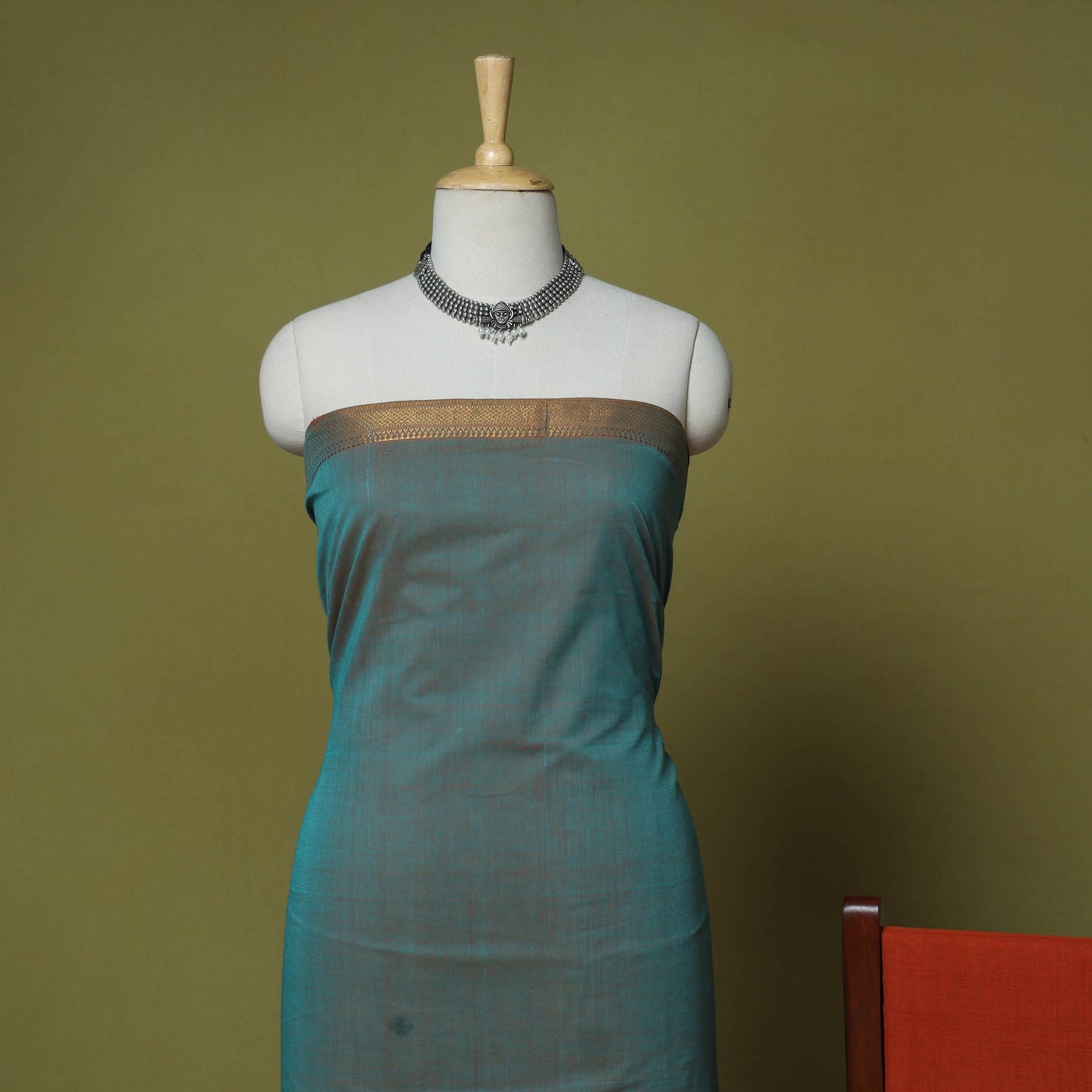 Green - 3pc handloom cotton mangalagiri dress material 04