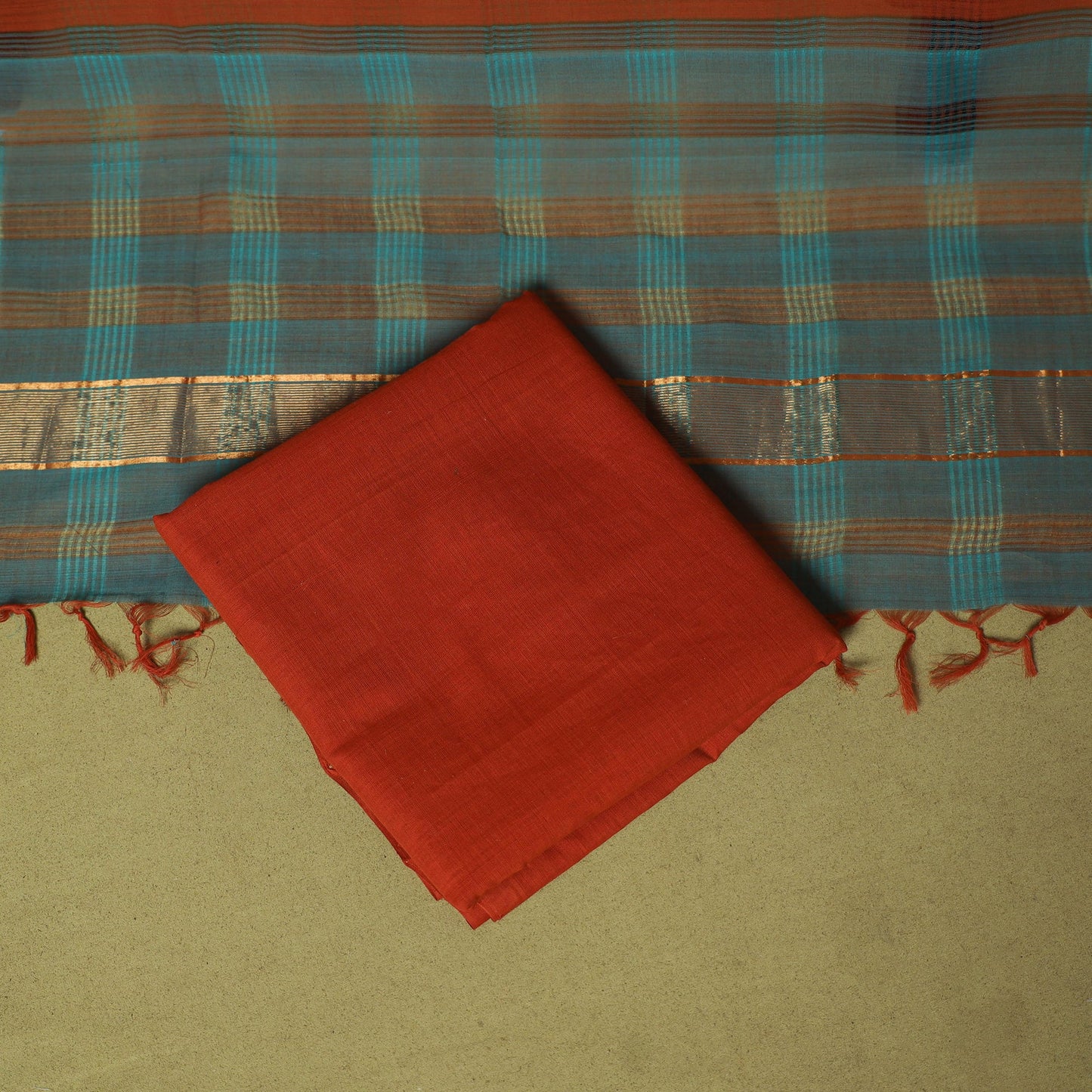 Green - 3pc handloom cotton mangalagiri dress material 04