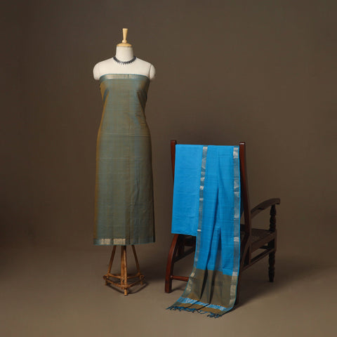 Green - 3pc handloom cotton unstitched mangalagiri dress