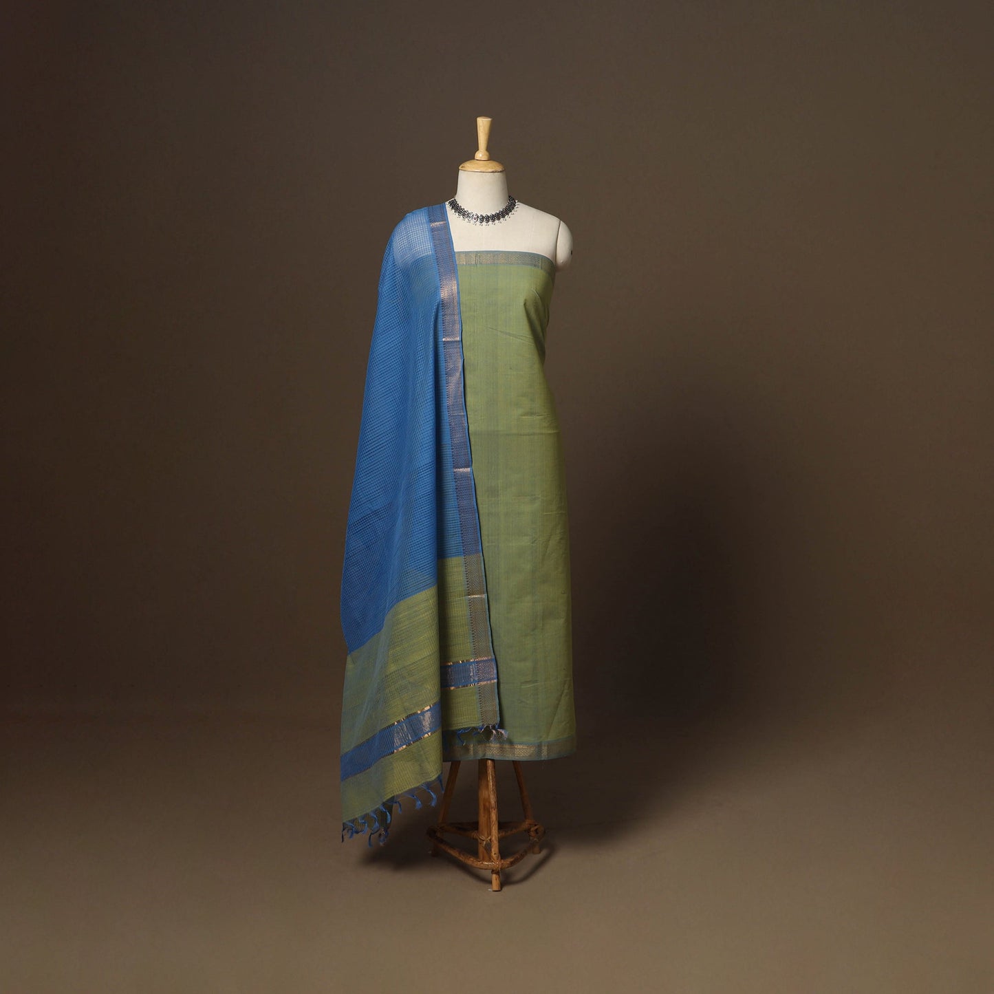 Green - 3pc handloom cotton unstitched mangalagiri dress