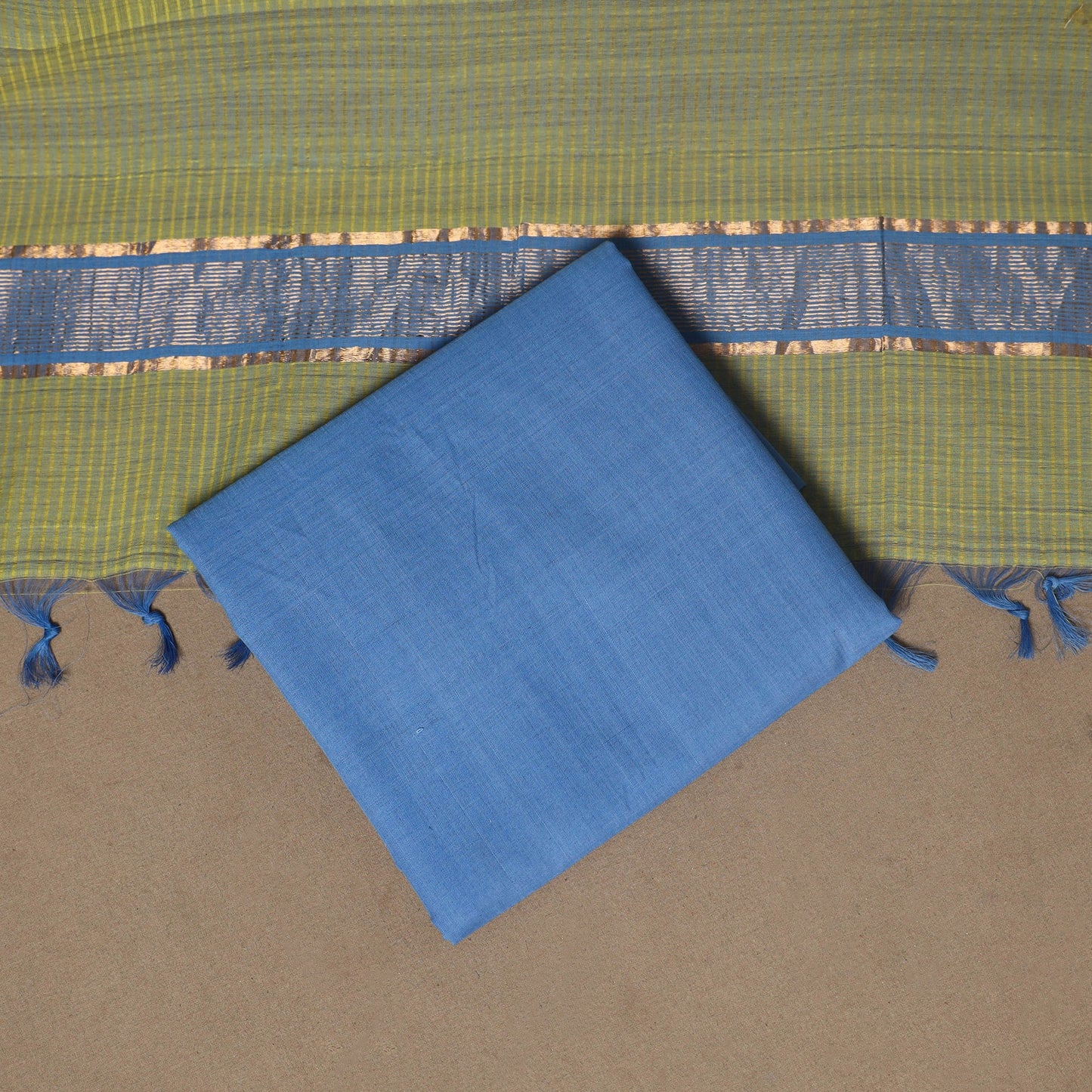 Green - 3pc handloom cotton unstitched mangalagiri dress